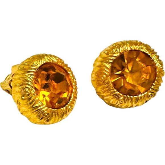 MISH TWORKOWSKI Gold Plated Citrine Yellow Orange Rhinestone Statement Clip On E - Picture 2 of 5
